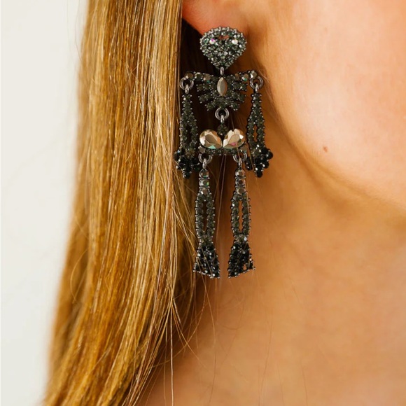 Piper K Rhinestone Dangle Skeleton Earrings - Picture 3 of 4